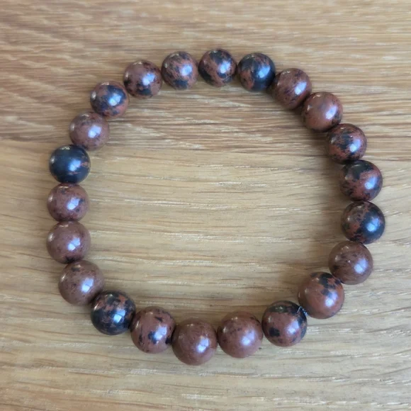 Mahogany Obsidian Beads Bracelet, Stretch, Hand Crafted - Picture 3 of 8